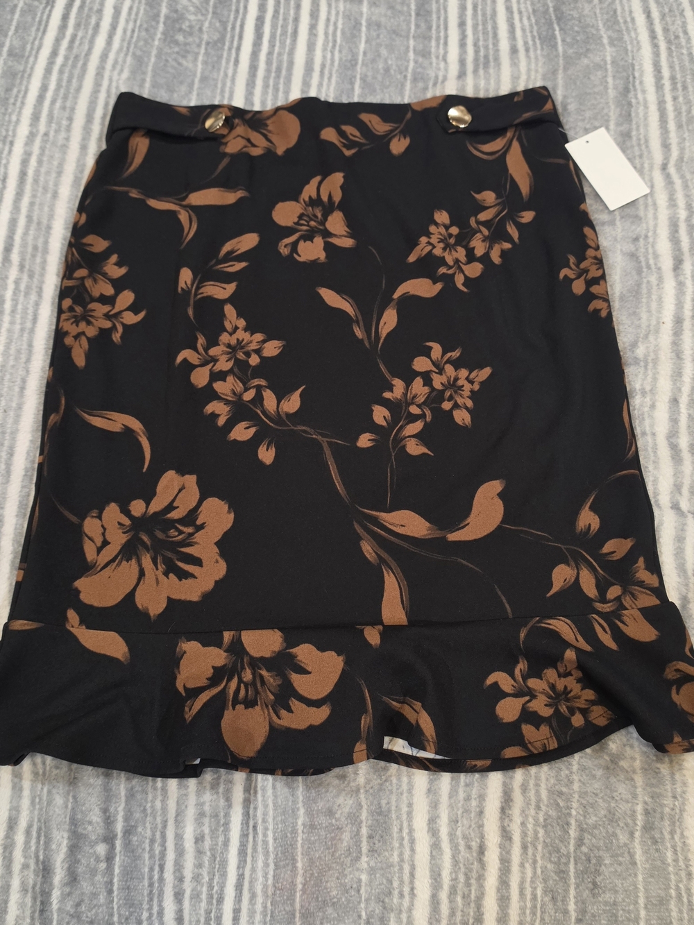 Black Midi Skirt with Brown Floral Print